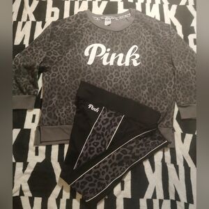 Victoria's Secret Pink Grey Infinity Leopard Velour Set XL.